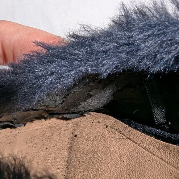 Zara Navy Blue Faux Fur Fuzzy Fluffy Kitten Heel Pointed Toe Mules Sz 37 6.5 - Picture 4 of 7